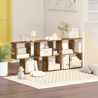 HOMCOM Side Table, Narrow End Table with Storage Shelves, S-Shaped, 3-Tier, 50W x 19.5D x 58H cm, Rustic Brown(m-8)