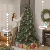 HOMCOM Árvore de Natal Artificial 210 cm Ramos Realistas com Efeito Neve Árvore de Natal com Suporte em Aço Base Dobrável Verde(m-3)