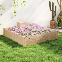 Outsunny Jardinière en bois carré potager extérieur bois avec bac à compost design à fond ouvert 123 x 123 x 25,5 cm bois naturel(m-10)