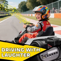 AIYAPLAY 24V Electric Go Kart, Drift Kart with Adjustable Seat, Slow Start, 5-Point Harness, Music, Horn, for 6-12 Years, White(m-9)