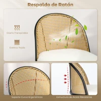 HOMCOM Juego de 2 Taburetes de Bar con Respaldo de Ratán Asiento Tapizado en Borreguito Marco de Acero y Reposapiés Crema(m-4)