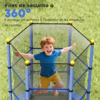 HOMCOM Trampoline Enfant Ø 1,40 × 1,90H m Filet de sécurité Porte zipée Couvre-Ressorts 6 poteaux rembourrés Inclus Bleu(m-7)