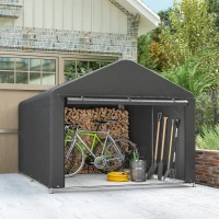 Outsunny 6.6 x 7.8ft Outdoor Garden Storage Shed, Waterproof Bike Tent with Roll-up Zipper Door, Galvanised Metal Frame, Portable Shed Shelter Carport for Motorcycle Garden Tools, Dark Grey(m-7)