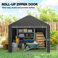 Outsunny 6.6 x 7.8ft Outdoor Garden Storage Shed, Waterproof Bike Tent with Roll-up Zipper Door, Galvanised Metal Frame, Portable Shed Shelter Carport for Motorcycle Garden Tools, Dark Grey(m-5)