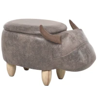 HOMCOM Tabouret Vache - Pouf Vachette - Pouf Taureau Coffre de Rangement 2 en 1 - Pieds Bois d'hévéa revêtement synthétique Aspect Daim Vieilli Marron(m-11)