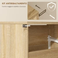 HOMCOM Scarpiera a Specchio a 4 Ante Antiribaltamento in Legno, 63x17x146 cm, color Legno(m-6)