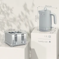 HOMCOM Sleek Textured Kettle and Four-Slice Toaster Set - Grey(m-3)