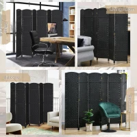 HOMCOM 6 Panel Folding Room Divider, Freestanding Privacy Screen for Living Room, Bedroom and Office, 240 x 170cm, Black(m-7)