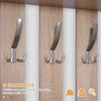 HOMCOM Móvel Cabide de Entrada com Espelho Ganchos e Sapateira Móvel de Entrada com 3 Ganchos Prateleira e 2 Gavetas para Corredor Carvalho(m-5)