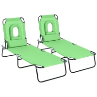 Outsunny Lot de 2 Bains de Soleil Pliable transat inclinable 4 Positions Chaise Longue de Lecture 3 Coussins fournis Vert(m-12)