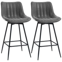 HOMCOM Set of 2 PU Leather Swivel Bar Stools - Grey(m-10)