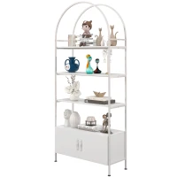 HOMCOM Estantería de almacenamiento, librería arqueada de 4 niveles con armario de doble puerta, 80 x 30 x 187 cm, blanco(m-8)