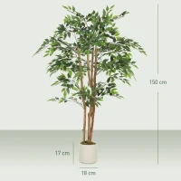 HOMCOM Pianta artificiale da interno 150 cm albero baniano artificiale, vaso in plastica e tronco in legno massiccio, verde(m-3)