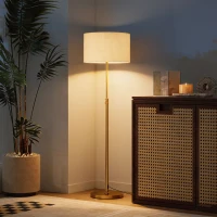 HOMCOM Lampadaire sur pied salon, lampe sur pied dimmable avec télécommande, abat-jour en lin, hauteur réglable 133-168cm, doré(m-8)