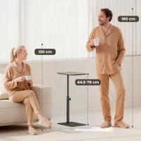 HOMCOM C Shaped Side Table, Small End Table with Adjustable Height and Metal Base for Living Room, Bedroom, Rustic Brown(m-7)