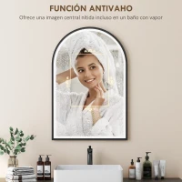 HOMCOM Espejo de Baño con Luz 60x90 cm Espejo de Pared Arqueado 3 Colores de Luz Brillo Regulable Función Antivaho Negro(m-6)