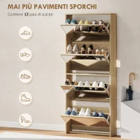 HOMCOM Scarpiera a Specchio a 4 Ante Antiribaltamento in Legno, 63x17x146 cm, color Legno(m-5)