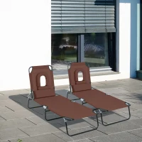 Outsunny Lot de 2 Bains de Soleil Pliable transat inclinable 4 Positions Chaise Longue de Lecture 3 Coussins fournis Marron(m-10)