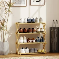 HOMCOM Four-Tier Folding Bamboo Shoe Rack - Natural Finish(m-2)