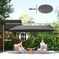 Outsunny Sombrilla Doble para Jardín 455x265x238 cm Parasol Grande con Manivela Manual Resistente al Agua Protección Solar Gris(m-3)