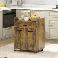 HOMCOM Chariot de service desserte de cuisine à roulettes tiroir placard 2 portes étagère en bois effet bois d'acajou(m-10)