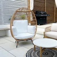 Outsunny Rattan Egg Chair with Cushions and Pillows, Khaki(m-8)