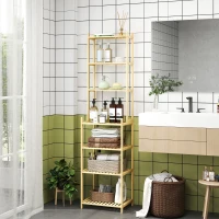 HOMCOM Étagère salle de bain en bambou à 7 niveaux pour cuisine, salle de bain, salon, 44 x 33 x 180 cm, bois naturel(m-10)