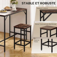 HOMCOM Ensemble table de bar industriel + 4 tabourets repose-pieds en bois couleur chêne cadre en métal noir(m-5)