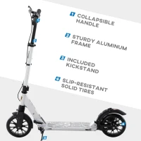 HOMCOM Teen/Adults Aluminium Folding Kick Scooter w/ Shock Mitigation System Silver(m-8)