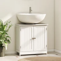 HOMCOM Meuble sous lavabo, meuble de salle de bain placard à 2 portes, étagère réglable, anti-humidité, 60 x 30 x 60 cm, blanc(m-2)