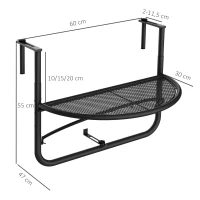Outsunny Mesa Colgante de Balcón Semicircular 60x47x50 cm Ajustable en Altura Simple y Conveniente para Barandilla de Balcón Terraza Patio(m-3)