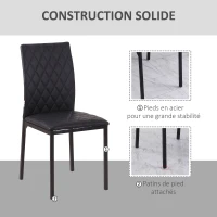 HOMCOM Lot de 4 chaises de salle à manger, chaises de cuisine, capitonnage rhombique et pieds en métal, 41x50x91cm, noir(m-4)