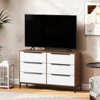 HOMCOM Cómoda com 6 Gavetas de Tecido Frentes com Padrão de Diamante Móvel de Arrumação 117,5x30x73,5 cm Madeira e Branco(m-2)