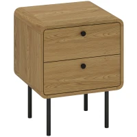 HOMCOM Bedside Table with 2 Drawers and Steel Legs - Oak(m-1)