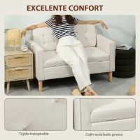 HOMCOM Sofá de 2 Plazas con Espacio de Almacenamiento Patas de Madera Respaldo Capitoné 117x62x78 cm Crema(m-5)