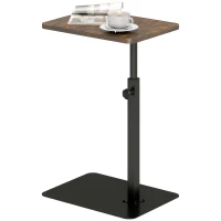 HOMCOM C Shaped Side Table, Small End Table with Adjustable Height and Metal Base for Living Room, Bedroom, Rustic Brown(m-11)