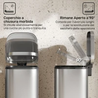 HOMCOM Bidone Immondizia a Pedale da 30L con Secchio Rimovibile, in Metallo e PP, 29x36x59.5 cm, Argento(m-5)