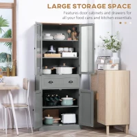 HOMCOM 180cm Tall Kitchen Pantry Cupboard, Freestanding Storage Cabinet with 5 Tier, Adjustable Shelves,  Drawer, Grey(m-4)