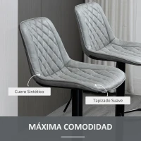HOMCOM Juego de 2 Taburetes de Bar Giratorios Altura Ajustable 86-106 cm Tapizada en Cuero Sintético Respaldo y Reposapiés Gris(m-7)