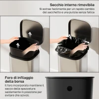 HOMCOM Bidone Immondizia a Pedale da 30L con Secchio Rimovibile, in Metallo e PP, 29x36x59.5 cm, Argento(m-6)