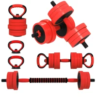SPORTNOW 20kg 6-In-One Adjustable Weight Dumbbells Set, Barbell, Kettlebell, Push Up Stand - Red(m-10)