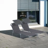 Outsunny Lot de 2 Transats Bain de Soleil Pliable Chaise Longue Pliante Grand Confort Dossier Inclinable Pare-Soleil réglable(m-10)