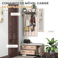 HOMCOM Móvel Cabide de Entrada com Espelho Ganchos e Sapateira Móvel de Entrada com 3 Ganchos Prateleira e 2 Gavetas para Corredor Carvalho(m-4)