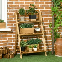 Outsunny Étagère à plantes en bois forme pyramidale échelle pliante avec 3 étagères 60 x 37 x 93 cm marron(m-10)