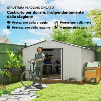 Outsunny Casetta da Giardino 3.4x3.8x2 m in Acciaio con Doppia Porta Scorrevole e Tetto Inclinato, Argento(m-4)