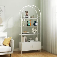 HOMCOM Étagère de rangement, bibliothèque arquée à 4 niveaux avec placard double porte, 80 x 30 x 187 cm, blanc(m-6)