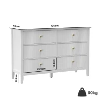 HOMCOM Comodă Sideboard cu 6 sertare Dulap modern de depozitare pentru living dormitor hol 100 x 40 x 78 cm Alb(m-3)