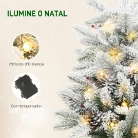 HOMCOM Mini Árvore de Natal Artificial com 35 Luzes LED 182 Ramos com Neve Pinhas Bagas e Base de Saco de Juta Ø48x60 cm Verde(m-5)