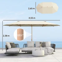 Outsunny Sombrilla Doble 4,55x2,65 m Sombrilla Grande con Manivela Manual Resistente al Agua y Protección Solar Crema(m-3)