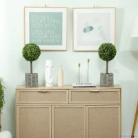 HOMCOM Set de 2 plante artificiale decorative, bile de buxus artificial 50 cm cu ghiveci din plastic împletit și pietre, verde(m-5)